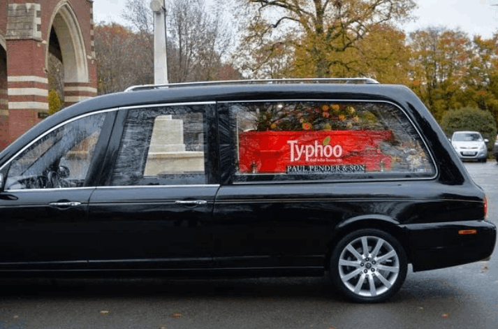 Typhoo coffin image with hearse image